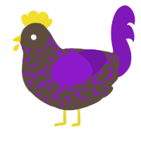 ow my eye turd, a bark and violet chicken with a speckle pattern