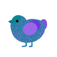 Til, a teal and blurple chicken with a double-lace pattern