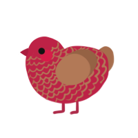 Cheepi cheepi, a crimson and brown chicken with a lace pattern