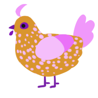 Milp, a orange and lavender chicken with a speckle pattern