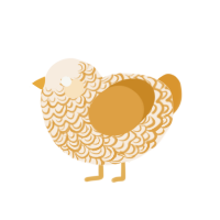 gilded feathers, a cream and orange chicken with a double-lace pattern