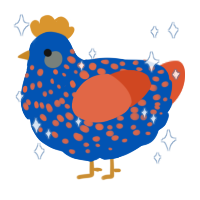 American explosive, a ultramarine and vermilion chicken with a speckle pattern