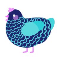 Seashell, a navy and aqua chicken with a lace pattern