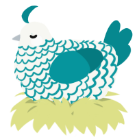 A white and teal chicken with a lace pattern
