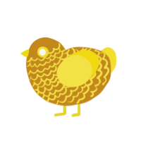 ONE MOD TO YELLOW, a ochre and yellow chicken with a lace pattern