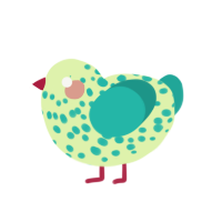 Splenda, a apple and turquoise chicken with a speckle pattern