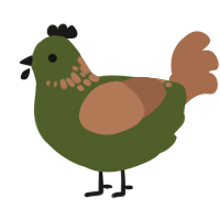 Chickpea, a olive and brown chicken with a neck-speckle pattern