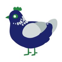 Moon, a navy and silver chicken with a neck-speckle pattern