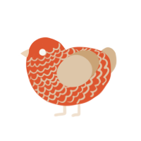 Apricot, a vermilion and beige chicken with a lace pattern