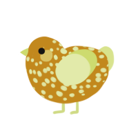 Shiny moss, a ochre and lemon chicken with a speckle pattern