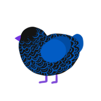 charm, a black and ultramarine chicken with a double-lace pattern