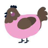 Neapolitan, a pink and bark chicken with a head pattern