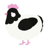 Meloon, a white and black chicken with a head pattern