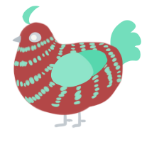 bad aesthetic, a red and mint chicken with a bar pattern