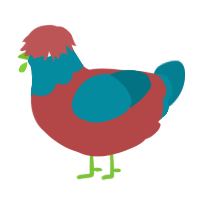 Green, a red and sea chicken with a head pattern