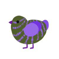 rotten pie, a olive and blurple chicken with a bar pattern