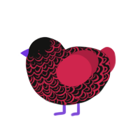 virtuous veins, a black and crimson chicken with a double-lace pattern