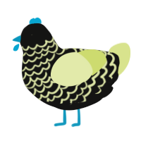 Potato Masher, a black and lemon chicken with a lace pattern