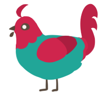 Snapdragon, a turquoise and crimson chicken with a head pattern