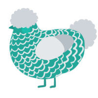 Gemstone, a turquoise and mist chicken with a lace pattern