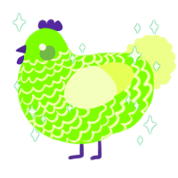 Alien, a grass and apple chicken with a lace pattern