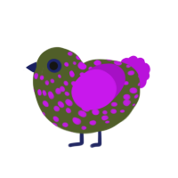 Hage, a olive and amethyst chicken with a speckle pattern