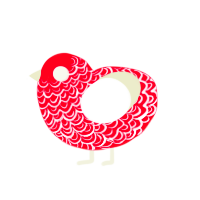 Apple Dot Com, a crimson and white chicken with a double-lace pattern