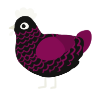 Razz, a black and wine chicken with a lace pattern