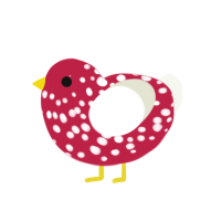 Round Shroom, a crimson and white chicken with a speckle pattern