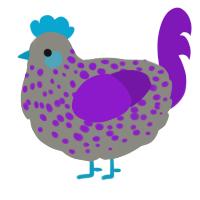 Cheerful, a ash and violet chicken with a speckle pattern