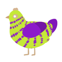 (unnamed), a lime and violet chicken with a bar pattern