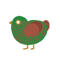 Lycan Moss, a viridian and russet chicken with a lace pattern