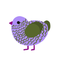 creature feature, a lilac and olive chicken with a lace pattern