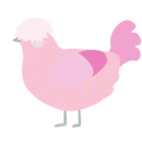 Galinda, a rose and pink chicken with a bar pattern