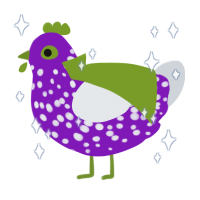 Genderqueer, a violet and mist chicken with a speckle pattern