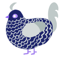 Neptune, a navy and silver chicken with a lace pattern