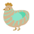 A beige and mint chicken with a bar pattern