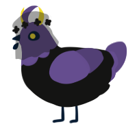 Umbra, a black and overcast chicken with a head pattern