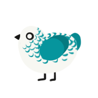 SeaFoam, a white and teal chicken with a half-lace pattern