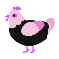 Gothita, a black and pink chicken with a head pattern