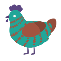 Plus1, a turquoise and russet chicken with a bar pattern