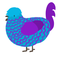 A cerulean and violet chicken with a lace pattern