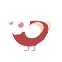 Penelope, a red and cream chicken with a head pattern