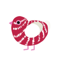 Candycane, a crimson and white chicken with a bar pattern