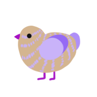 neon, a beige and lilac chicken with a bar pattern