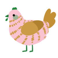 Naked, a rose and gold chicken with a bar pattern