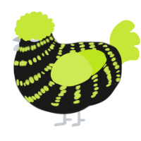 Rocky, a sable and lime chicken with a bar pattern