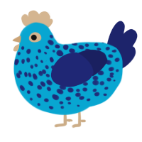 Blues Clues, a cerulean and navy chicken with a speckle pattern