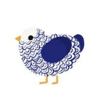 Dream, a white and navy chicken with a double-lace pattern