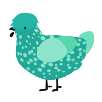 Aquamarine, a turquoise and mint chicken with a speckle pattern